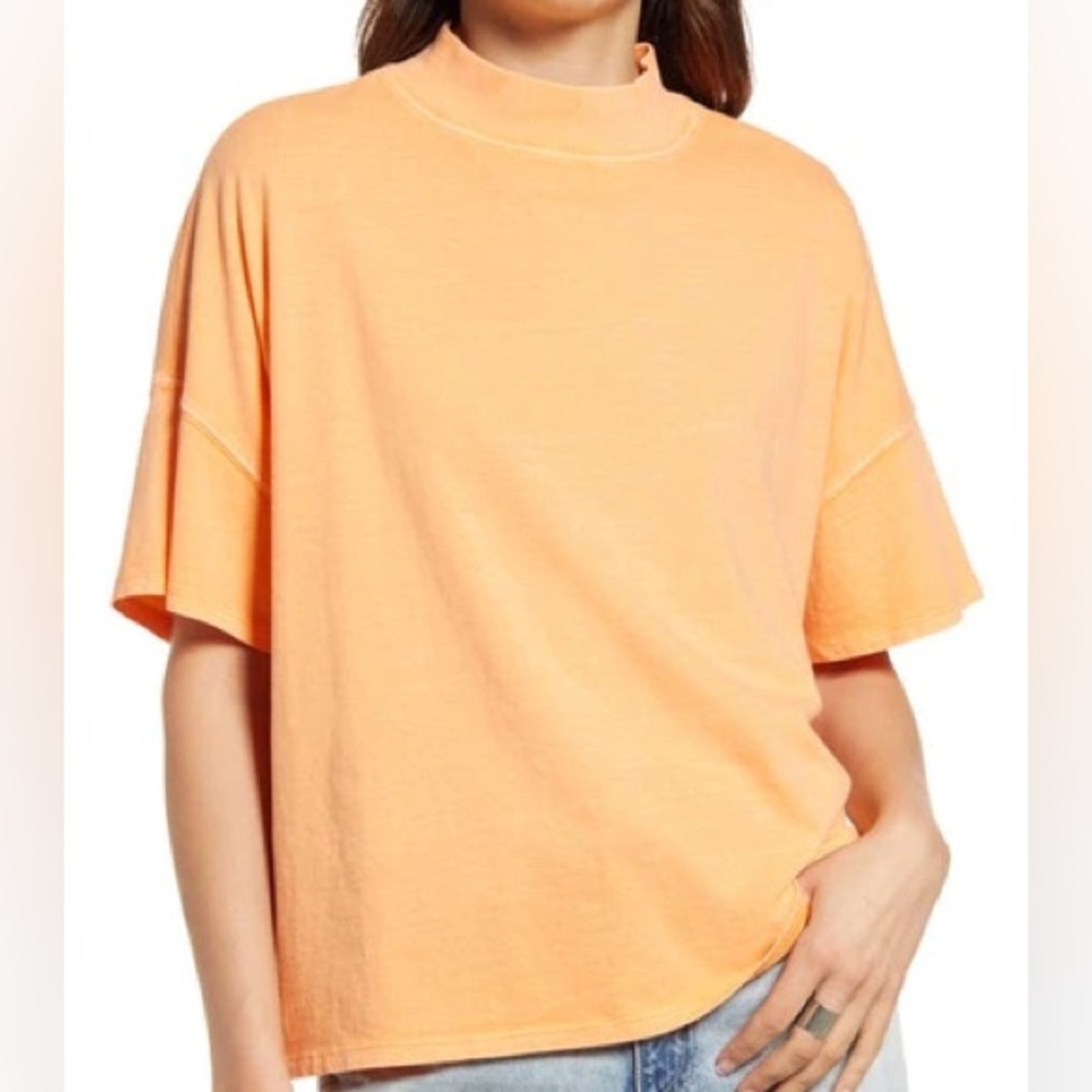 We The Free Vibrant Orange Short Sleeve Mock Neck